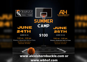 A flyer for a summer camp with a basketball hoop.