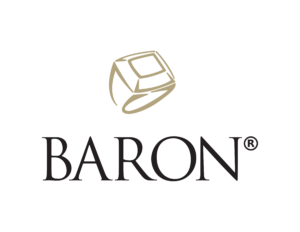 The baron logo on a black background.