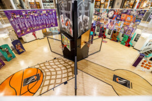 A basketball court in a museum.